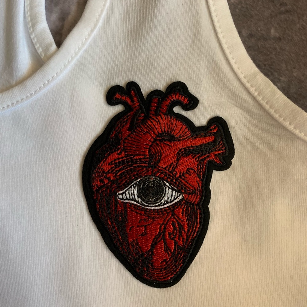 Racerback Tank Top With Embroidered Heart With Eye, NWOT, Size Medium